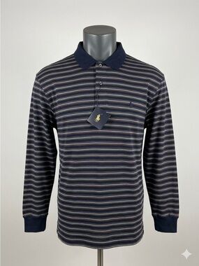 NWT Vtg 90’s Polo Ralph Lauren Men's XL Long Sleeved Blue Striped Polo Shirt